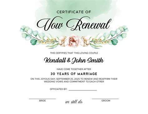 Printable Vow Renewal Certificates